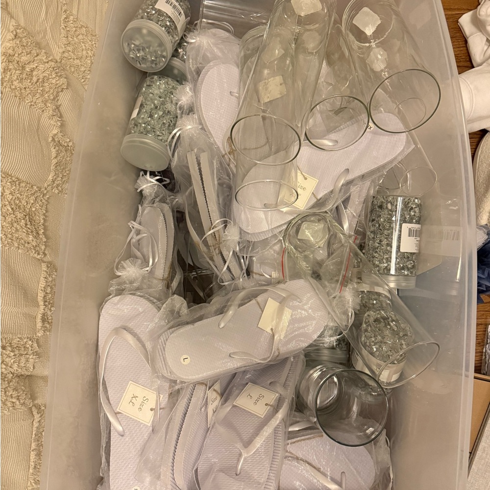 White Flip Flops and Glass Set